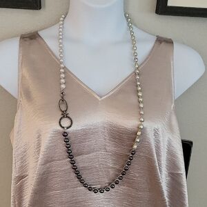 Tri-Tone Akoya Pearl Strand Necklace in Cream, Silver And Black Pearl